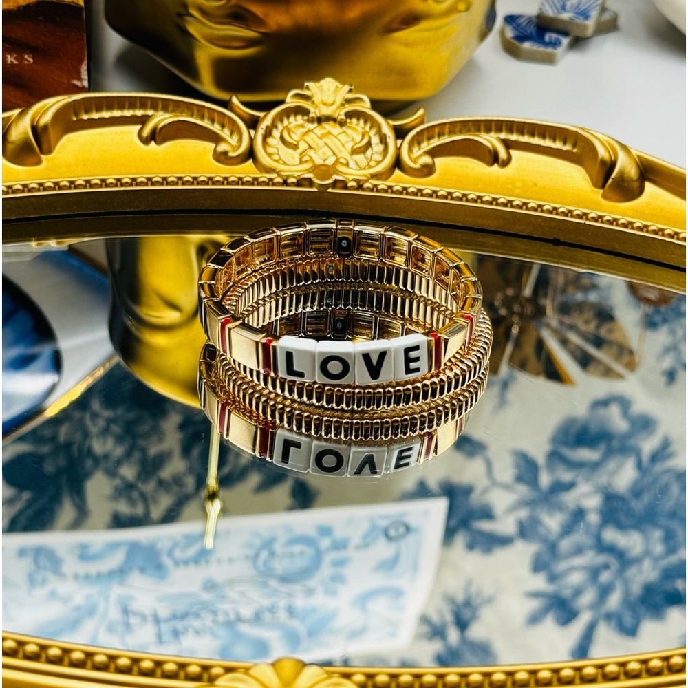 🆕 ROXANNE ASSOULIN 🧿 NWOT Golden LOVE Bracelet Set - Set of 2 - Picture 3 of 16